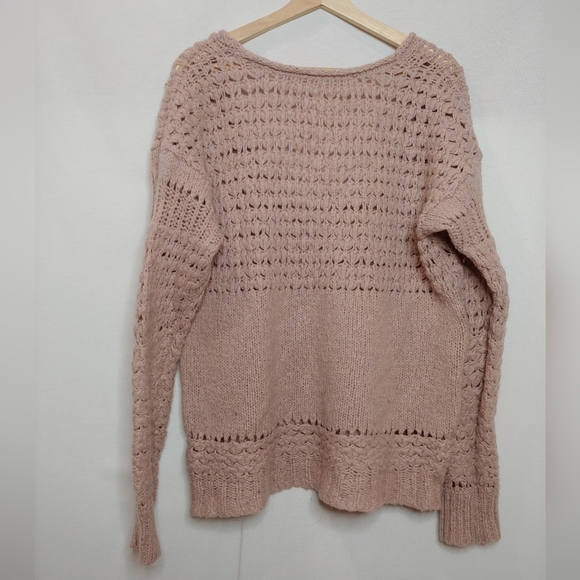 Free People Crashing Waves Pullover Sweater Blush Rose Pink Open Knit Wool M - Picture 3 of 10